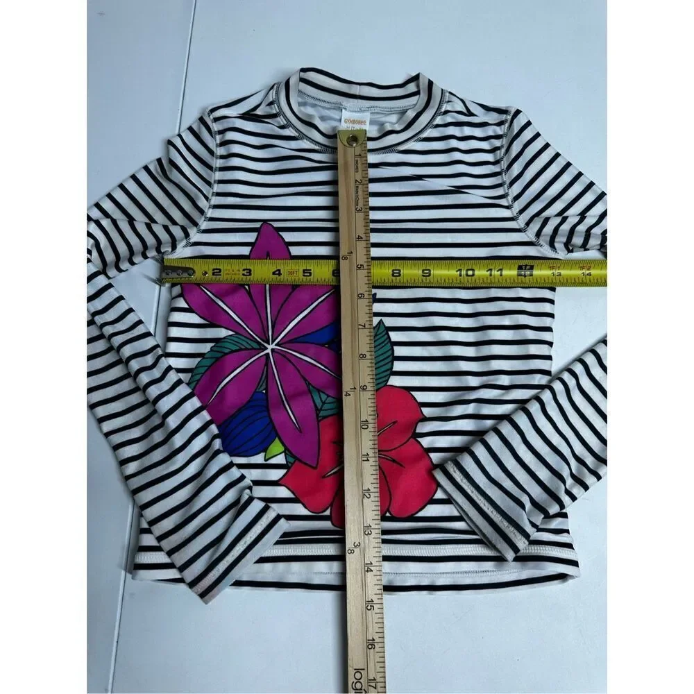 Gymboree Floral Stripes Rash Guard swim Shirt US Girls Size 7/8